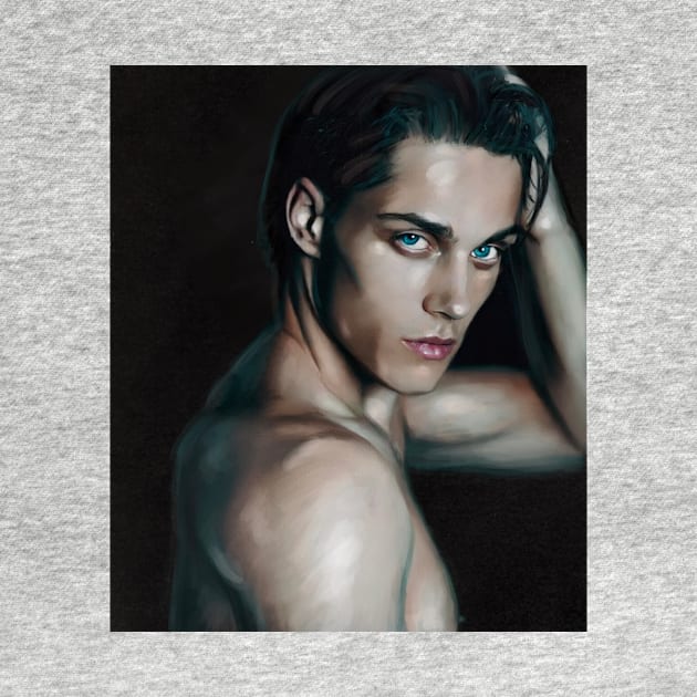 Watercolor painting of handsome man with blue eyes by NinjadesignShop